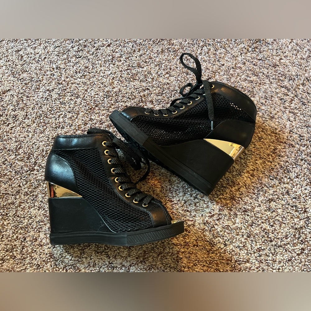 ALDO | Black mesh wedge sandals